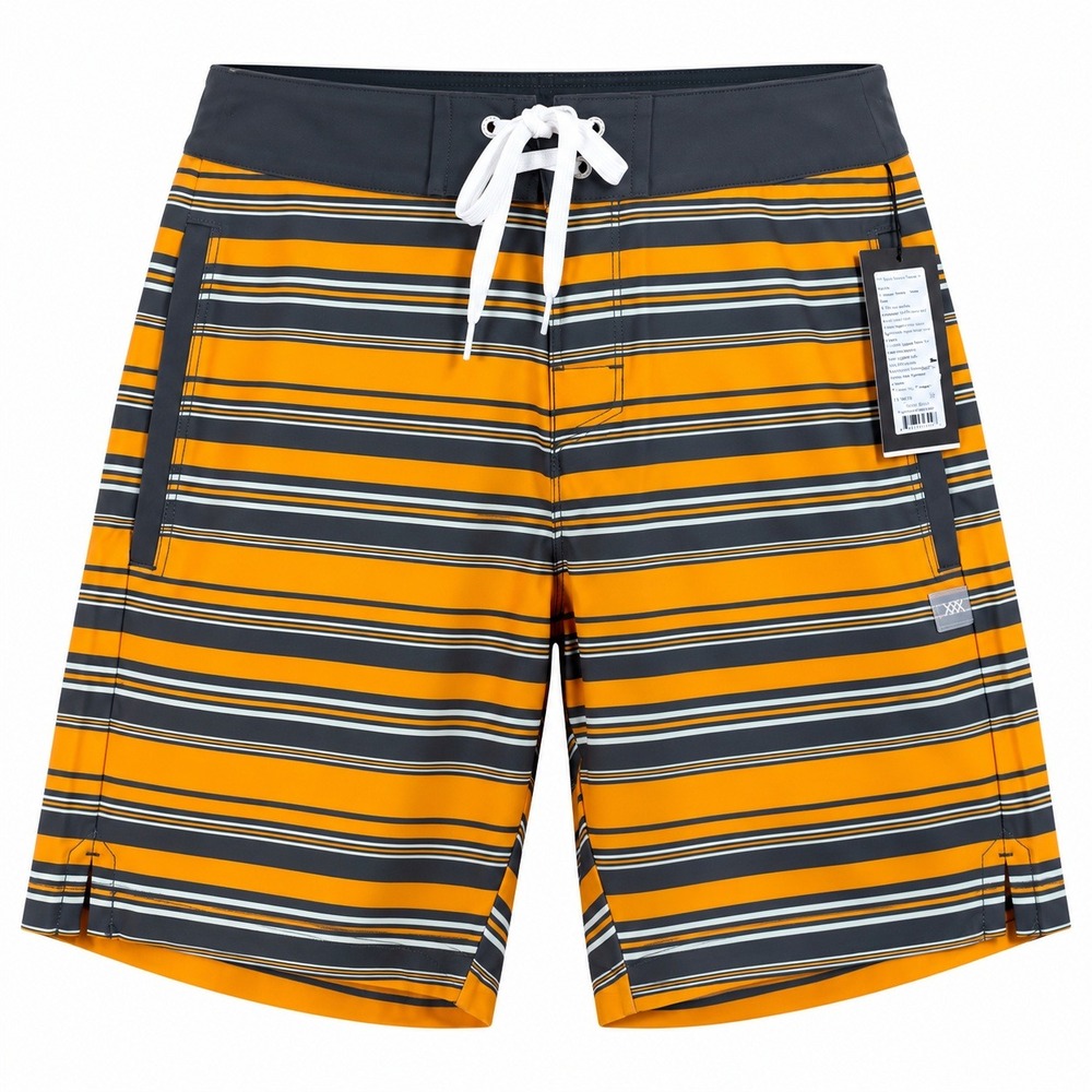 Rhone Point Break Board Shorts 30 Yellow Gray Striped NWT 7" Inseam Swim Trunks